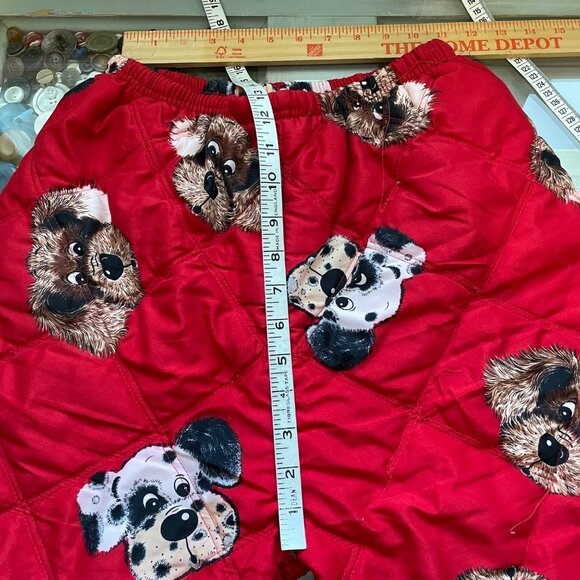 Vintage 60s Kids Pajama Set Size XL Heavy Quilted Dog Print Sleepwear Red Red - Picture 8 of 16